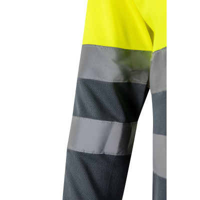 VL VULCAN. Polo bicolor bird-eye (160g/m²) de manga comprida, em poliéster (100)